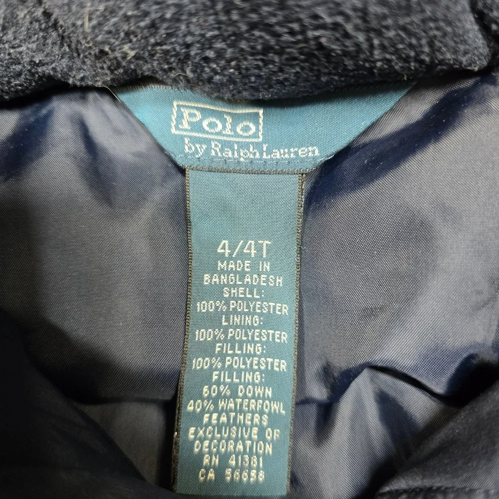 Polo Ralph Lauren‎ Puffer Jacket Kids Size 4T Navy Blue Hooded Red Pony